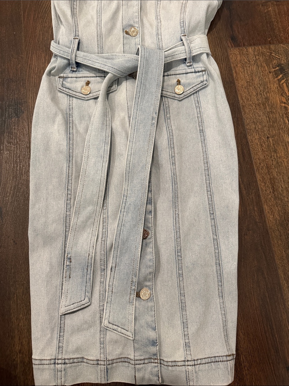 White House Black Market Sleeveless Light Wash Denim Midi Dress with Belt - Picture 4 of 9